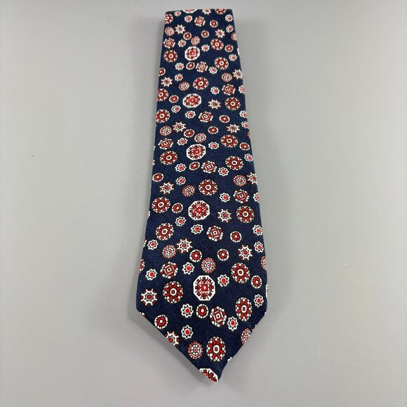 Wembley Navy / White / Red Floral Men's Tie 4" x 57" Vintage - Picture 1 of 3